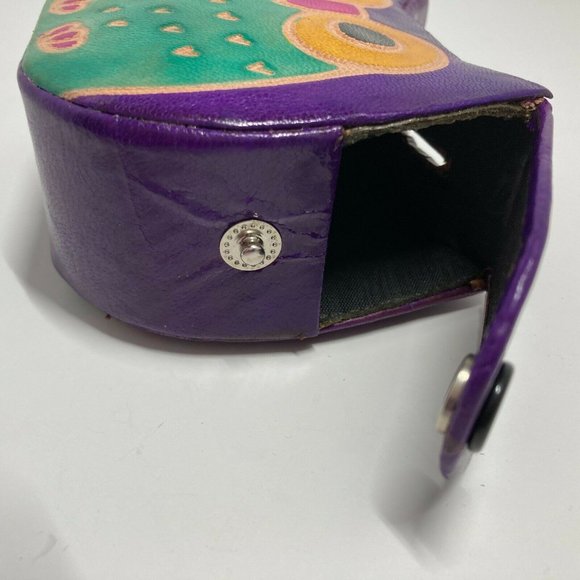 🦉 Painted Leather Owl Snap Coin Purse Purple - Picture 5 of 8